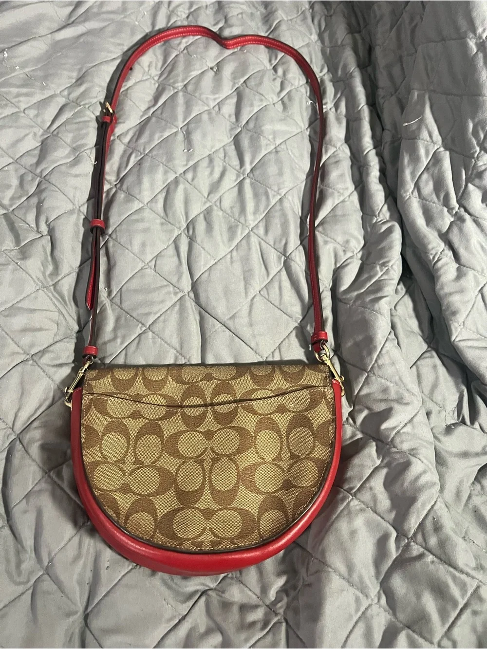 Coach Signature Canvas Saddle Crossbody Bag in Brown and Red